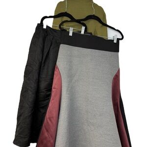 Women’s sz 6 Green ribbed turtleneck Black & Gray Midi A-Line Skirt bundle 3 set